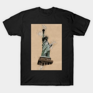 Statue of Liberty New York Vintage Art Style Sketch T-Shirt